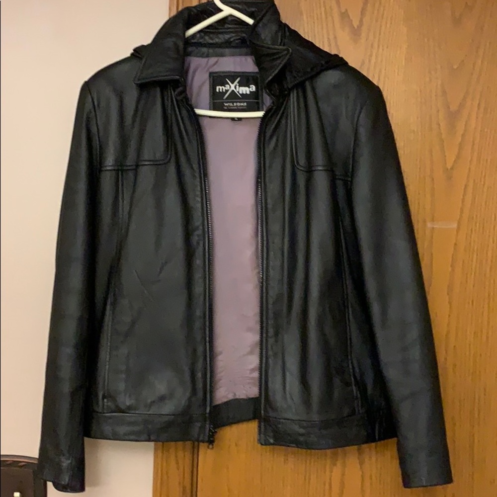 Wilson’s black leather coat with hood
